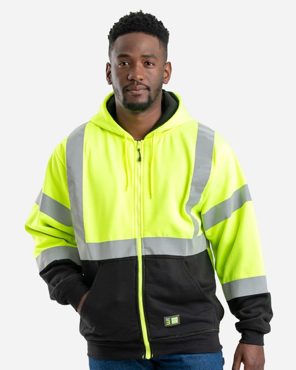 Men's Tall Hi-Vis Class 3 Color Block Full-Zip Hooded Sweatshirt