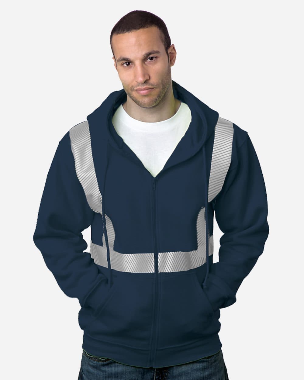 USA-Made Hi-Visibility Full-Zip Hooded Sweatshirt - Segmented Tape